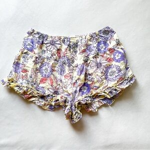 Adore Me Purple and Yellow Floral Shorts with Ruffled Hem - Medium